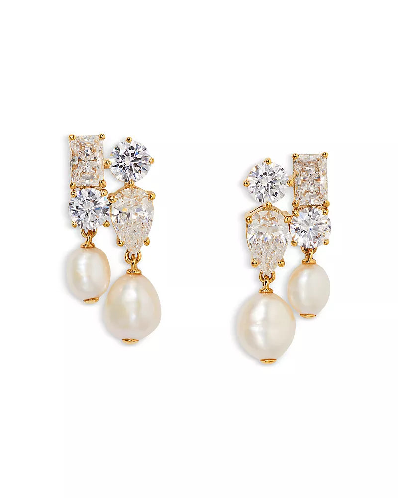 Nadri London Cluster Freshwater Pearl Drop Earrings