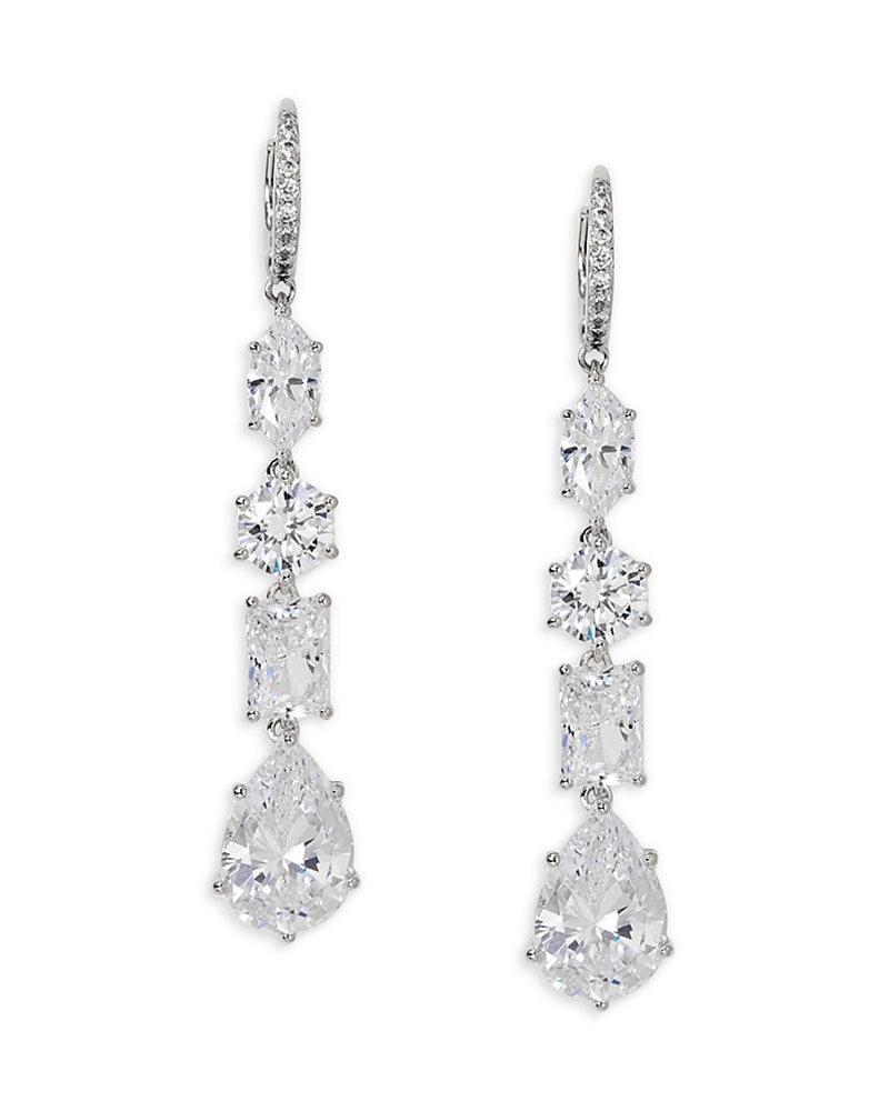 Nadri Cubic Zirconia Mixed Cut Leverback Drop Earrings In Silver