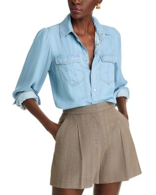 AQUA - Puff Sleeve Denim Shirt - Exclusive
