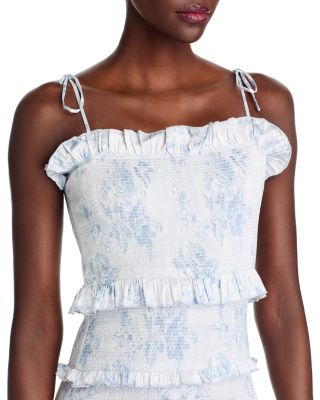 Lily Smocked Floral Print Ruffle Trim Midi Dress