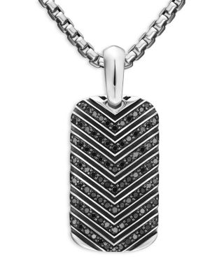 Men's Chevron Tag in Sterling Silver with Black Diamonds, 27mm