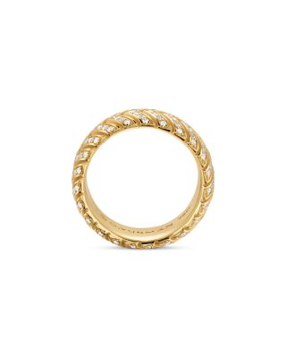 Men's Chevron Band Ring in 18K Yellow Gold with Diamonds, 8mm