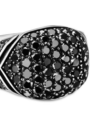 Men's Chevron Signet Ring in Sterling Silver with Black Diamonds, 18mm