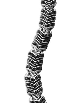 Men's Chevron Link Bracelet in Sterling Silver with Black Diamonds, 7.6mm