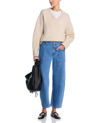 Farah High Rise Curved Knee Jeans in Indigo