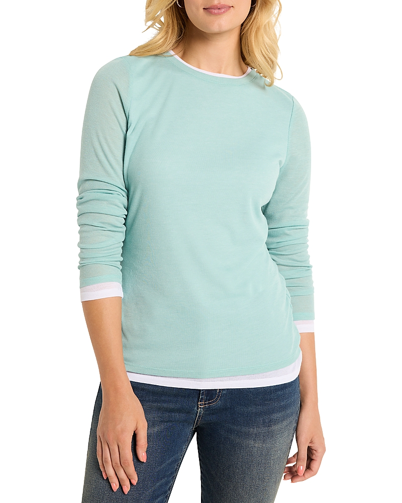 Shop Nzt By Nic+zoe Double Layer Long Sleeve Tee In Bright Aqua