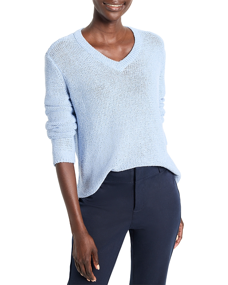 Nic + Zoe Nic+zoe Crimpy V-neck Sweater In Powder Blue