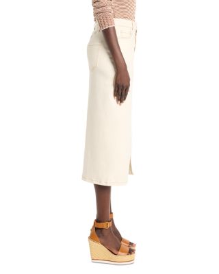 Front Slit Denim Midi Skirt