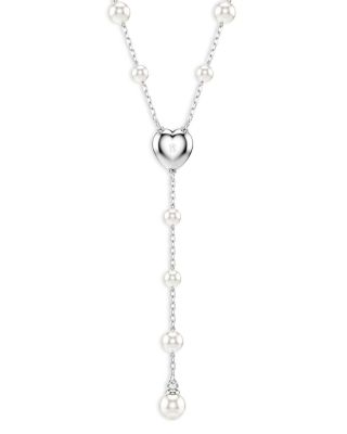Ariana Grande Imitation Pearl & Crystal Heart Y Necklace, 14.875-17.75"