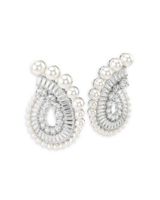 Ariana Grande Imitation Pearl & Crystal Baguette Spiral Hoop Earrings
