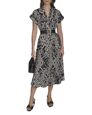 Printed Button Front Midi Dress