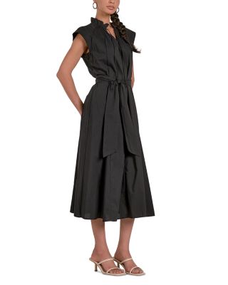 Split V Neck Cap Sleeve Midi Dress