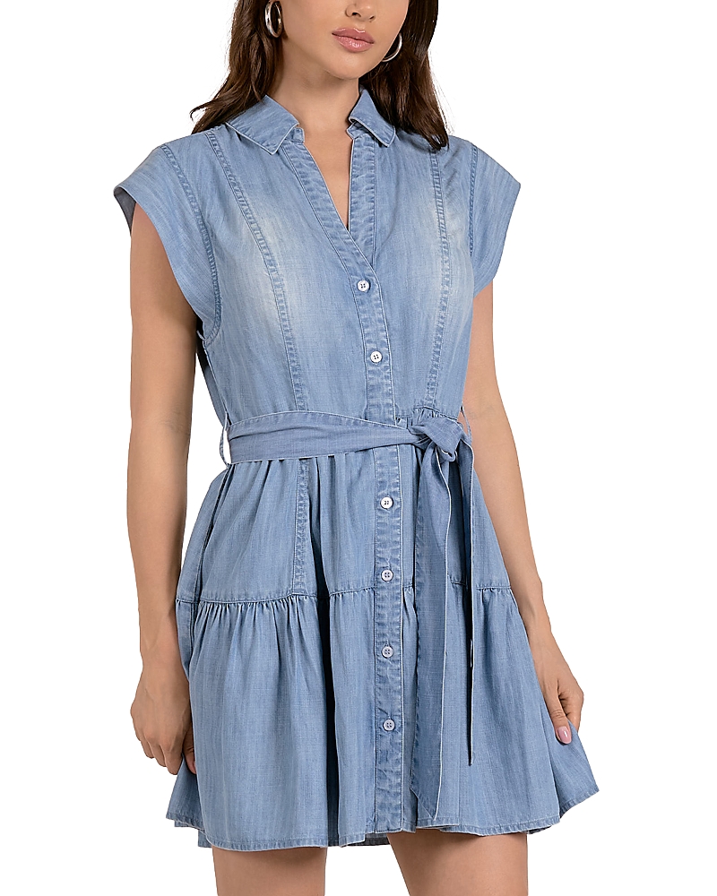 Elan Collared Button Front Mini Dress In Blue