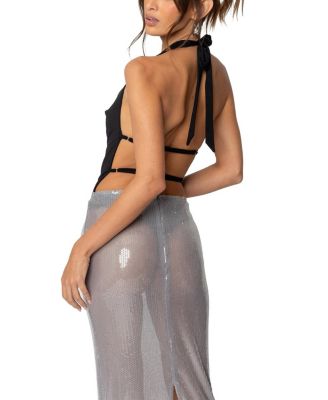 Backless Cowl Neck Bodysuit