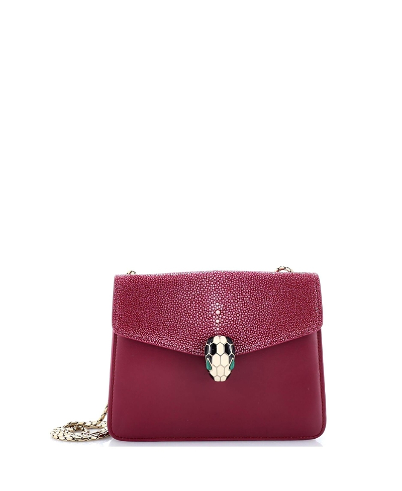 Pre-owned Pre-owned Bvlgari Bvlgari Small Serpenti Forever Square Shoulder Bag Leather And Stingray In Pink