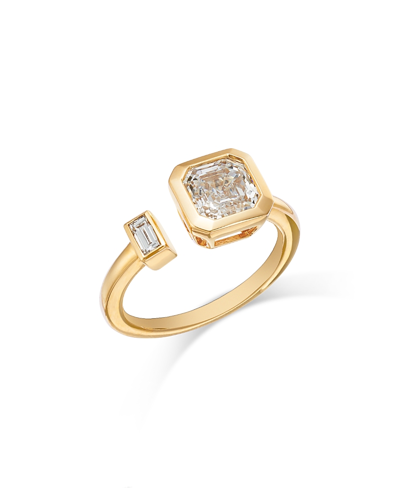 Bloomingdale's Fine Collection Certified Lab Grown Asscher & Emerald Cut Diamond Open Ring 14k Yellow Gold, 2.05 Ct. T.w. In Gold