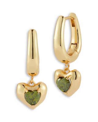 Aqua Cubic Zirconia Polished Heart Charm Hoop Earrings - Exclusive