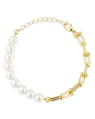 AQUA - Imitation Pearl & Stirrup Link Chain Bracelet - Exclusive