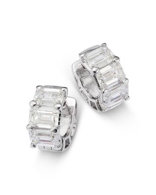 Bloomingdale's Fine Collection - Certified Lab Grown Diamond Emerald Cut Huggie Hoop Earrings in 18K White Gold, 5.0 ct. t.w.