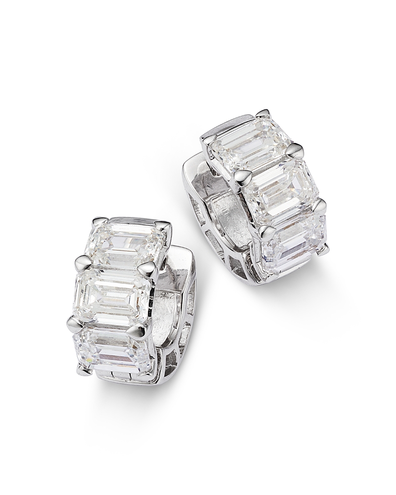 Bloomingdale's Fine Collection Certified Lab Grown Diamond Emerald Cut Huggie Hoop Earrings in 18K White Gold, 5.0 tcw
