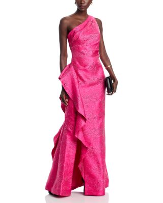 Metallic Jacquard Side Ruffled Gown