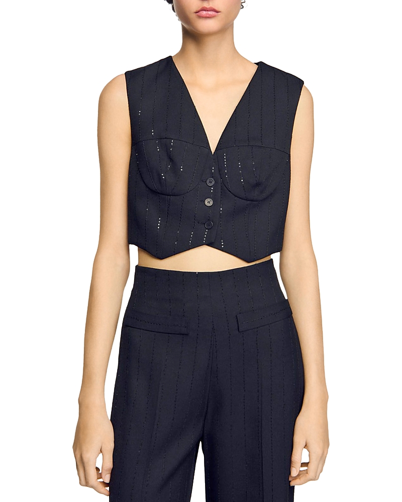 Sandro Sequin Cropped Jacket In Black