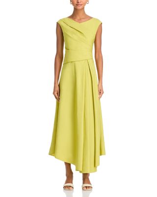 Silk Linen Drape Front Asymmetric Dress