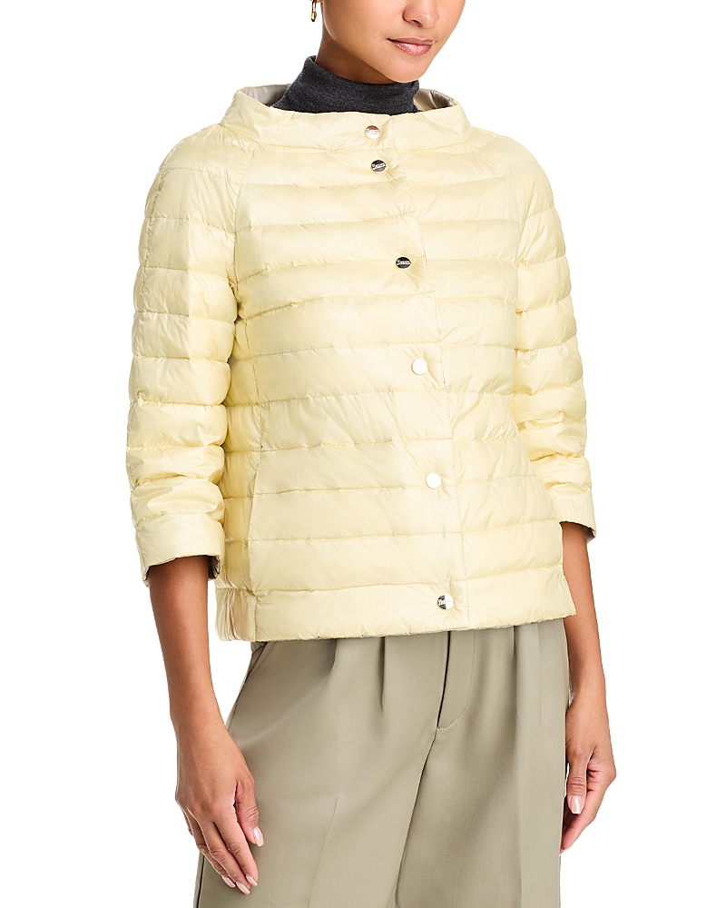 Herno Reversible Puffer Coat In Pale Yellow/champagne
