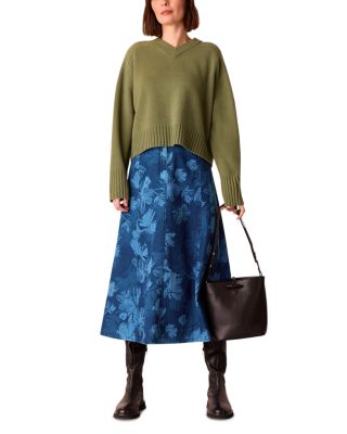 Chalk Print Denim Midi Skirt