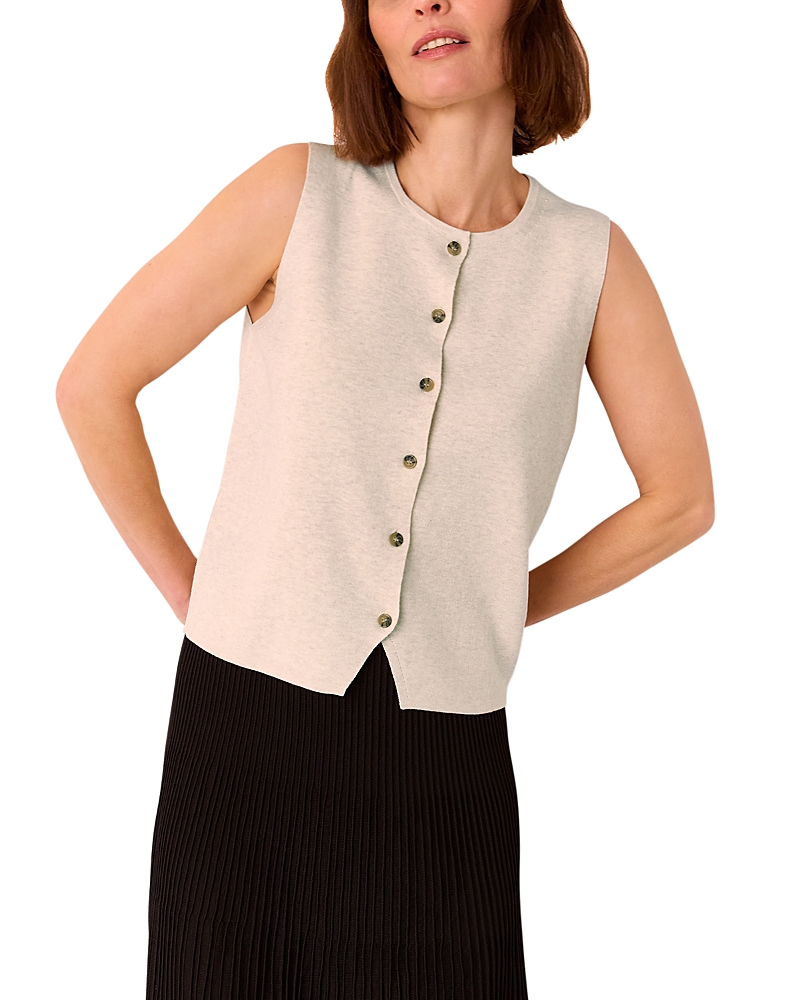 Whistles Lucy Button Front Knit Tank Top In Oatmeal