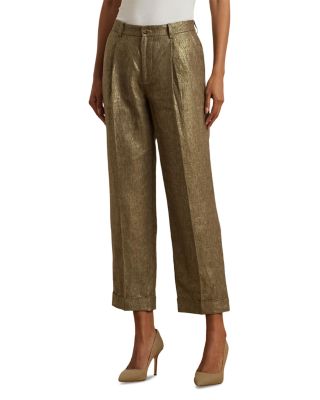 Ralph Lauren - Pleated Metallic Linen Cropped Pants