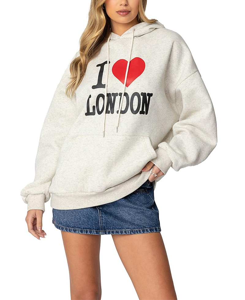 Edikted Oversize London Lover Graphic Hoodie In Gray Melange