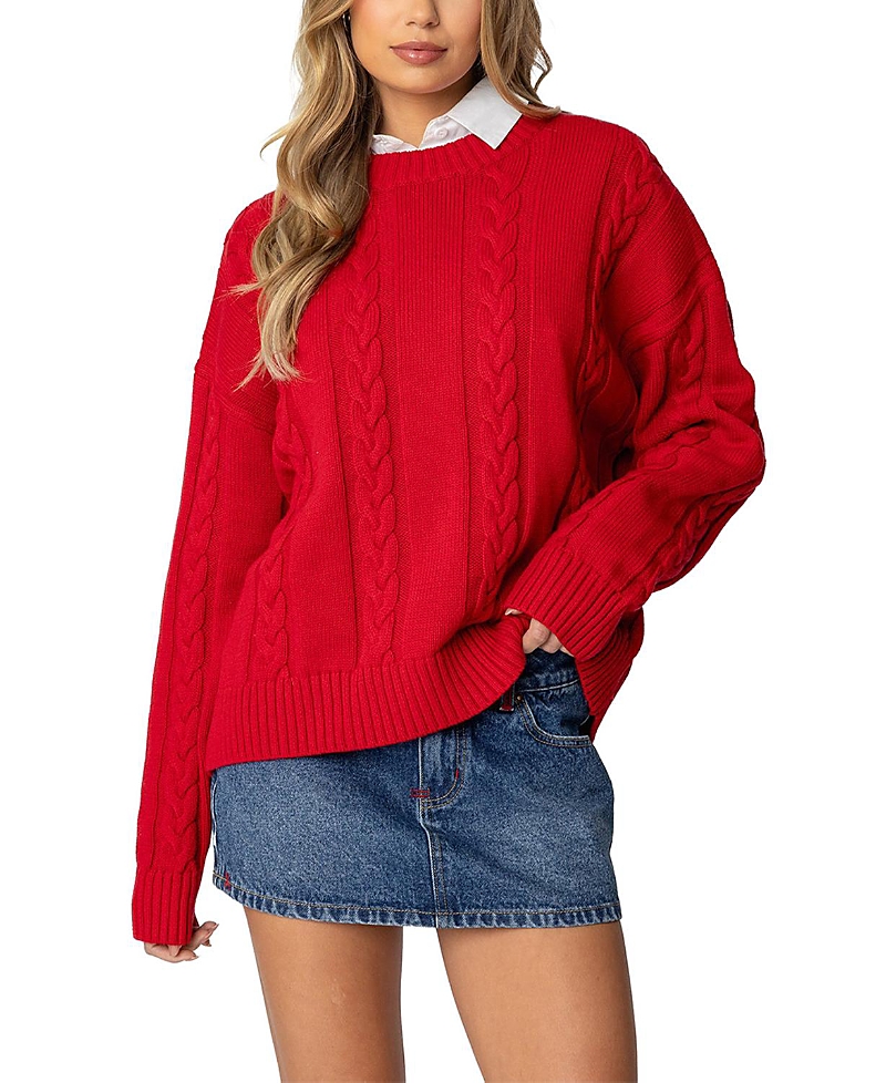 Shop Edikted Acacia Oversized Cable Knit Sweater In Red