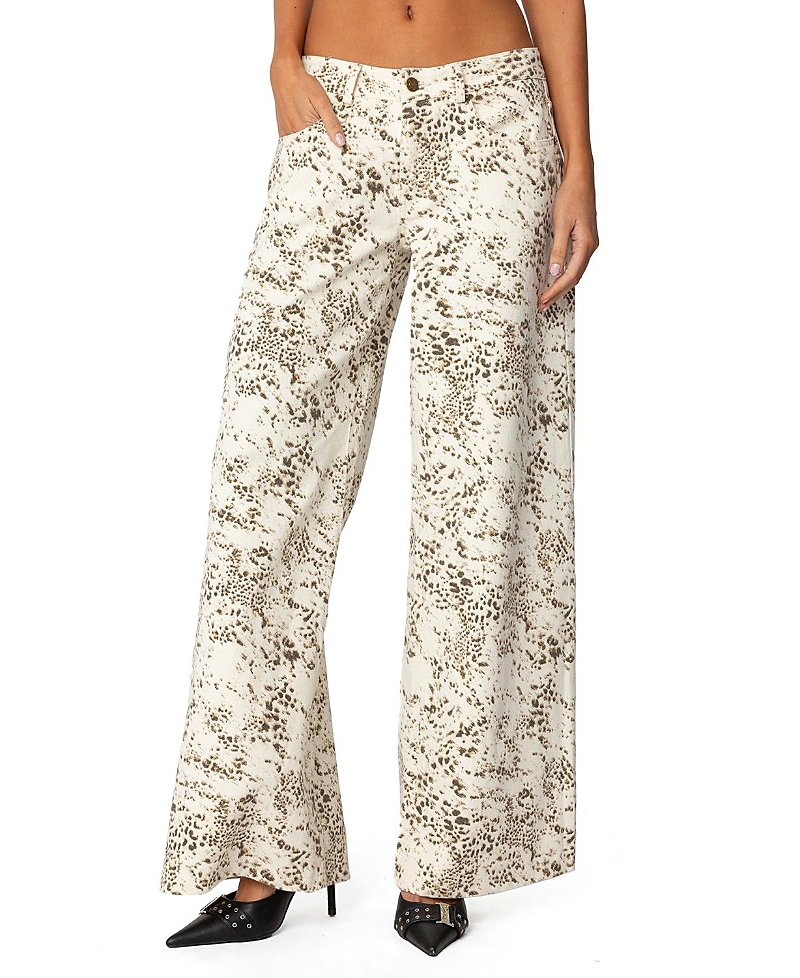 EDIKTED SNOW LEOPARD LOW RISE BAGGY JEANS