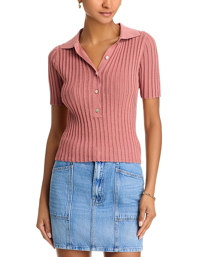Shop 525 Maya Semi Sheer Johnny Collar Top In Rose