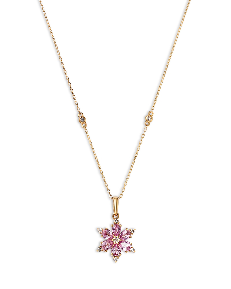 Bloomingdale's Fine Collection Pink Sapphire & Diamond Flower Pendant Necklace In 14k Yellow Gold, 18 In Pink/gold