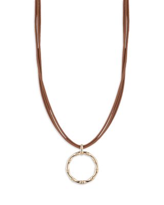Ralph Lauren - Bamboo Circle Pendant Leather Necklace, 16-19"