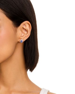 Tanzanite & Diamond Oval Halo Stud Earrings in 14K White Gold