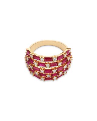 Ruby & Diamond Multi-Row Ring in 14K Yellow Gold