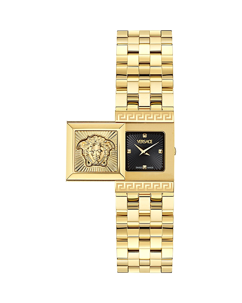 Versace Reveal Square Watch, 18mm X 25mm In Black/gold