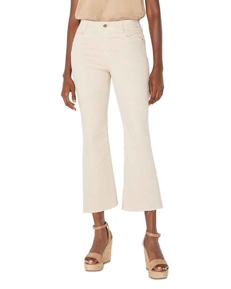 Liverpool Los Angeles Gia Glider Stripe Raw Hem Crop Flare Pull-on Pants In Cappucino Stripe