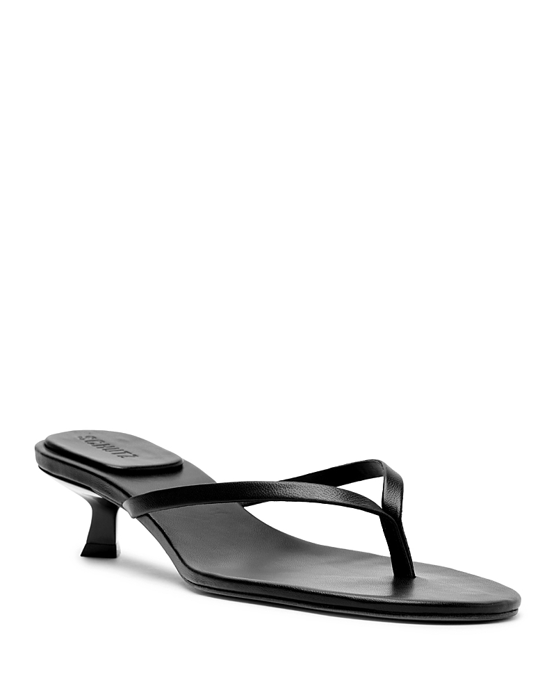 Schutz Carolyn Leather Thong Kitten Sandals In Black
