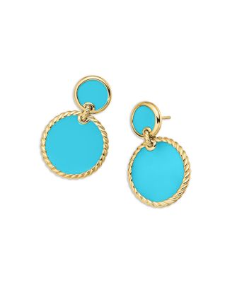 18K Yellow Gold DY Elements&reg; Double Drop Earrings with Turquoise