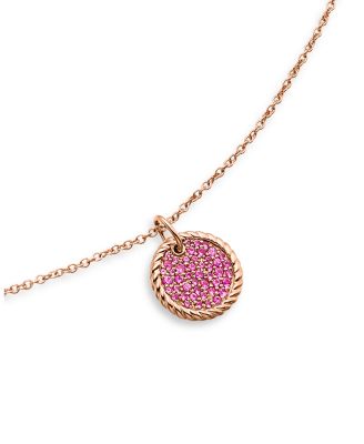 Pav&eacute; Plate Necklace in 18K Rose Gold with Pav&eacute; Pink Sapphires, 16-18"