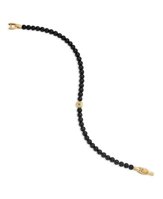 Men's Spiritual Beads Evil Eye Bracelet with Black Onyx, Sapphire and 18K Yellow Gold, 4mm