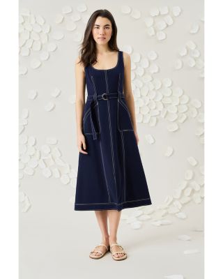Sleeveless Square Neck Belted Dress