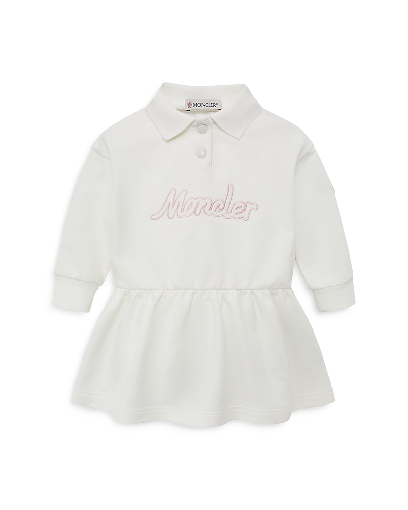 Moncler Girls' Embroidered Logo Long Sleeve Cotton Polo Dress - Baby, Little Kid In White