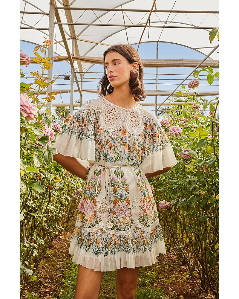Farm Rio Sweet Bloom Cotton Eyelet Shift Dress In Off-white