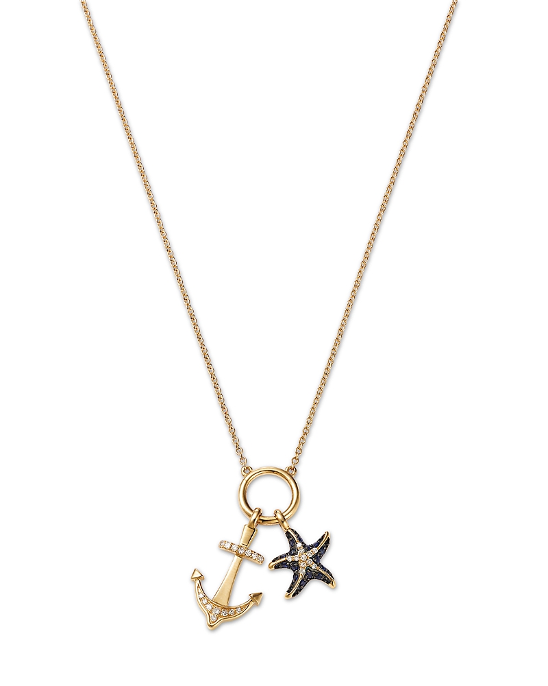 Bloomingdale's Fine Collection Blue Sapphire & Diamond Anchor & Starfish Pendant Necklace In 14k Yellow Gold, 18 In Gold