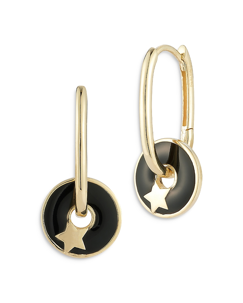 Moon & Meadow 14k Yellow Gold Celestial Disc Charm Earrings In Black/gold